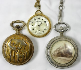 3 VARIETY QUARTZ POCKET WATCHES