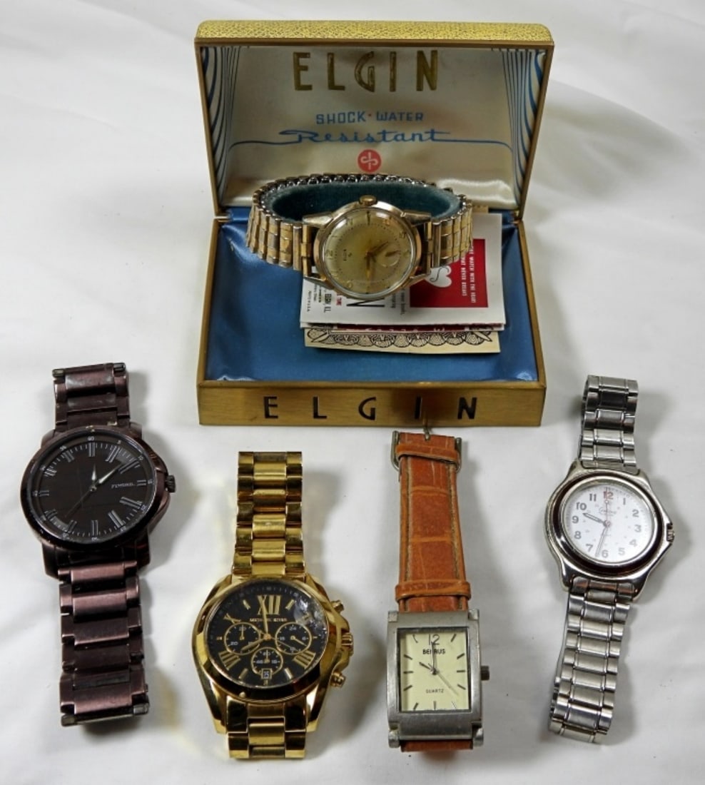 10 VARIETY MENS WATCHES: 10 VARIETY MENS WATCHES, WIND UP AS NEEDED DONâ€™T KNOW IF THEY WILL STAY RUNNNING, BRANDS ( ELGIN, BULOVA, AND MORE), ALL WATCHES ARE UNTESTED