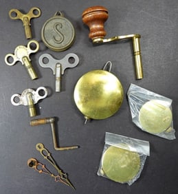 CLOCK REPAIR LOT - (4) KEYS, (2) CRANKS,