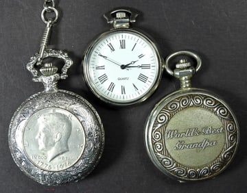 3 QUARTZ VINTAGE POCKET WATCHES