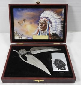 Indian Feather Knife with Lighter Set