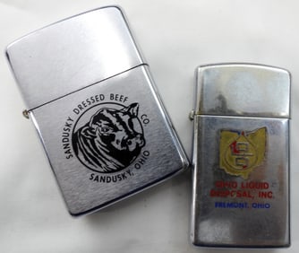 (2) Ohio Business Advertising Zippos