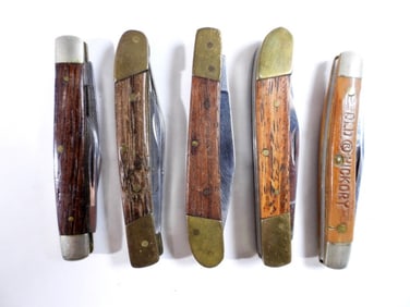 (5) MINI WOODEN HANDLE POCKET KNIVES