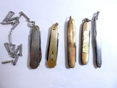(5) VINTAGE METAL MINI POCKET KNIVES