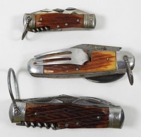 (3) MULTI-TOOL JIGGED BONE KNIFE LOT