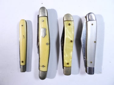 (4) Yellow/Pearl Pocket Knives