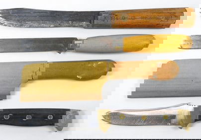 (4) VINTAGE WOOD HANDLE FIXED BLADE KNIVES