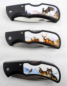 3 LOCKBACK POCKET KNIVES OUTDOOR SCENERY