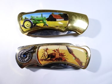 (2) TRACTOR/INDIAN STYLE POCKET KNIVES
