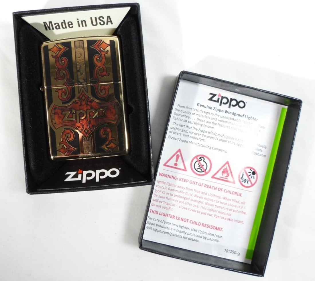 SEALED 2021 GOLD/RED DESIGNED ZIPPO (1 of 4)