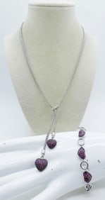 GORGEOUS STERLING HEART RUBY SET