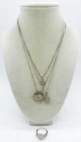 (3) STERLING DIAMOND NECKLACES