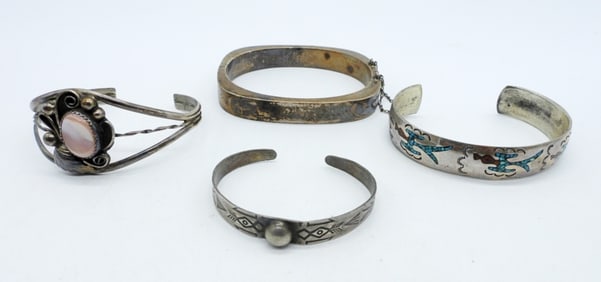 4 VINTAGE STERLING BRACELETS - SW