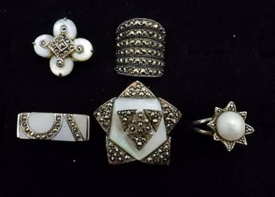MARCASITE & MOTHER OF PEARL 925 RINGS