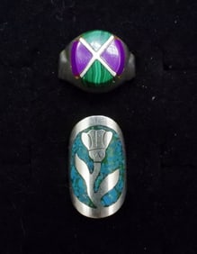 TWO STERLING TAXCO GEM RINGS