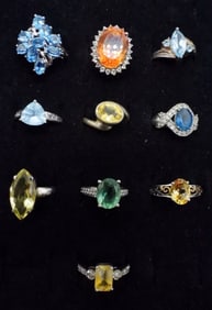 (10) PRETTY 925 GEMSTONE FASHION RINGS