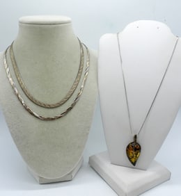 STERLING AMBER LEAF NECKLACE + 2 CHAINS
