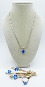 VINTAGE 925 BLUE RHINESTONE SET