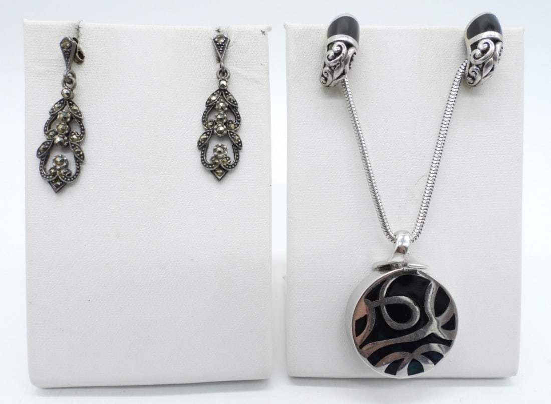 VTG BLACK ONYX, MARCASITE STERLING SET (1 of 2)
