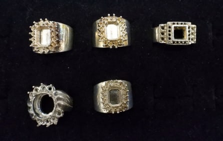 (5) STERLING RING SETTINGS - NO GEMS