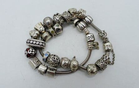 (2)PANDORA BRACELETS WITH CHARMS 925