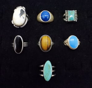 925 RINGS. TIGERS EYE, TURQ, WHITE BUFFALO