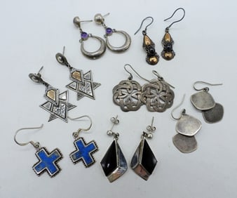 7 PAIR PIERCED 925 VTG EARRINGS