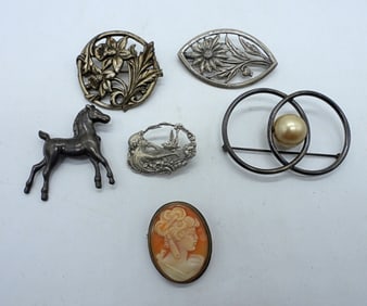6 VTG 925 BROOCHES