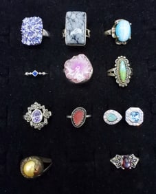 (11) STERLING GEMSTONE RINGS