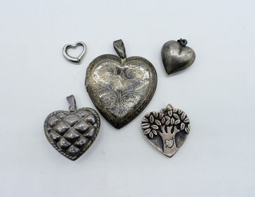(5) STERLING HEART PENDANTS