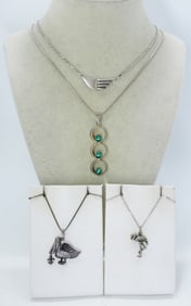 (4) STERLING NECKLACES, MALACHITE