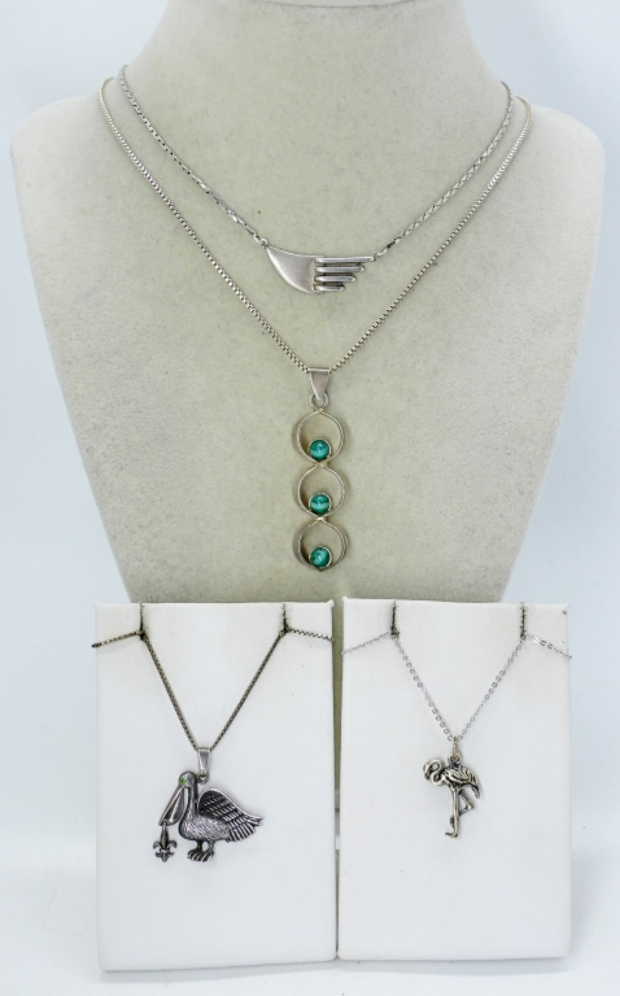 (4) STERLING NECKLACES, MALACHITE (1 of 3)