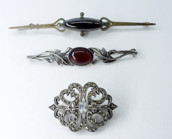 (4) VTG / ANTIQUE AMBER, ONYX PINS 925