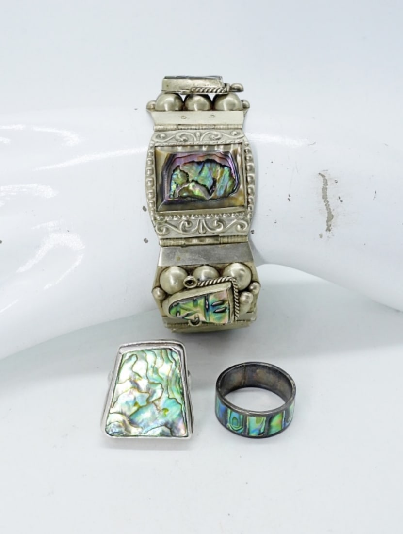 STERLING MEXICO ABALONE BRACELET RINGS (1 of 2)