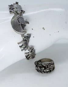 NOAH'S ARK STERLING BRACELET RING SET