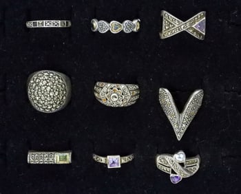 (9) VTG MARCASITE 925 RINGS