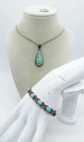 TURQUOISE & MARCASITE STERLING SET