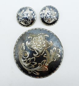VTG MEXICAN ETCHED STERLING SET