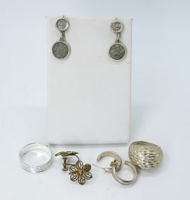 VTG STERLING RINGS AND PIERCED EARRINGS