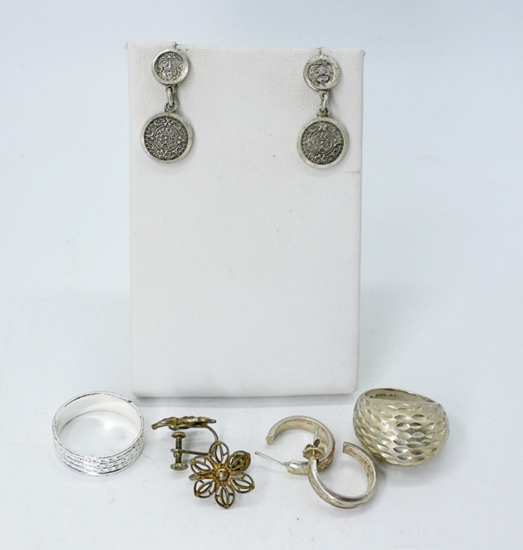 VTG STERLING RINGS AND PIERCED EARRINGS (1 of 1)