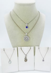 (5) STERLING DIAMOND LIKE NECKLACES