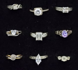 (9) PRETTY STERLING FASHION RINGS