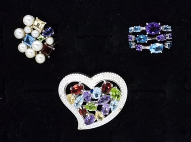 (3) SEMI PRECIOUS GEMSTONE 925 RINGS