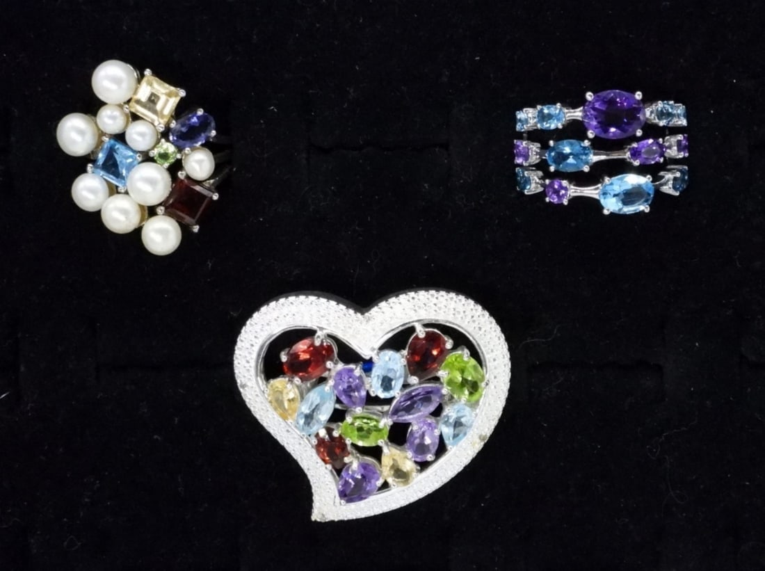 (3) SEMI PRECIOUS GEMSTONE 925 RINGS (1 of 2)