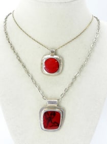 (2) STERLING RED JASPER MEXICO NECKLACES
