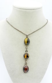 GORGEOUS VTG TIGERS EYE NECKLACE 925