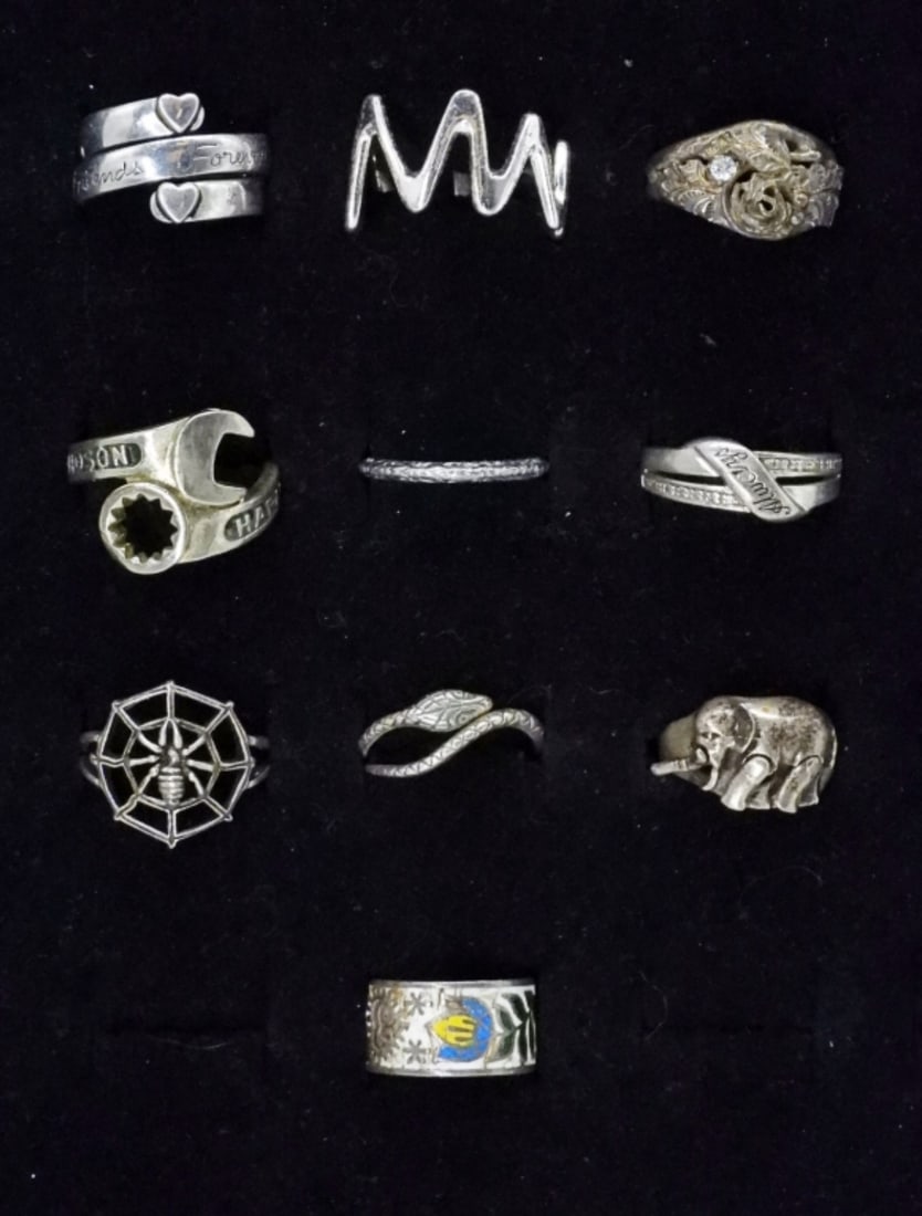 (10) STERLING RINGS. HARLEY DAVIDSON + (1 of 4)