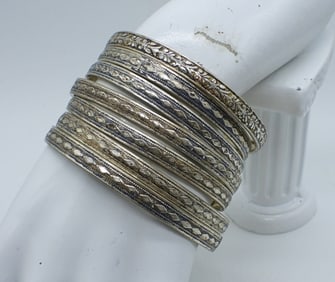 (7) ETCHED STERLING BANGLE BRACELETS