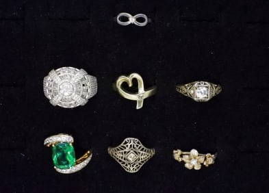 (7) BEAUTIFUL STERLING FASHION RINGS