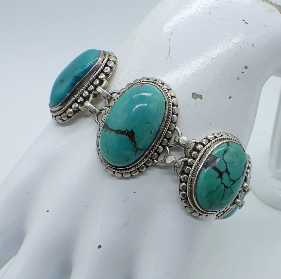 CHUNKY TURQUOISE STERLING BRACELET (1 of 2)